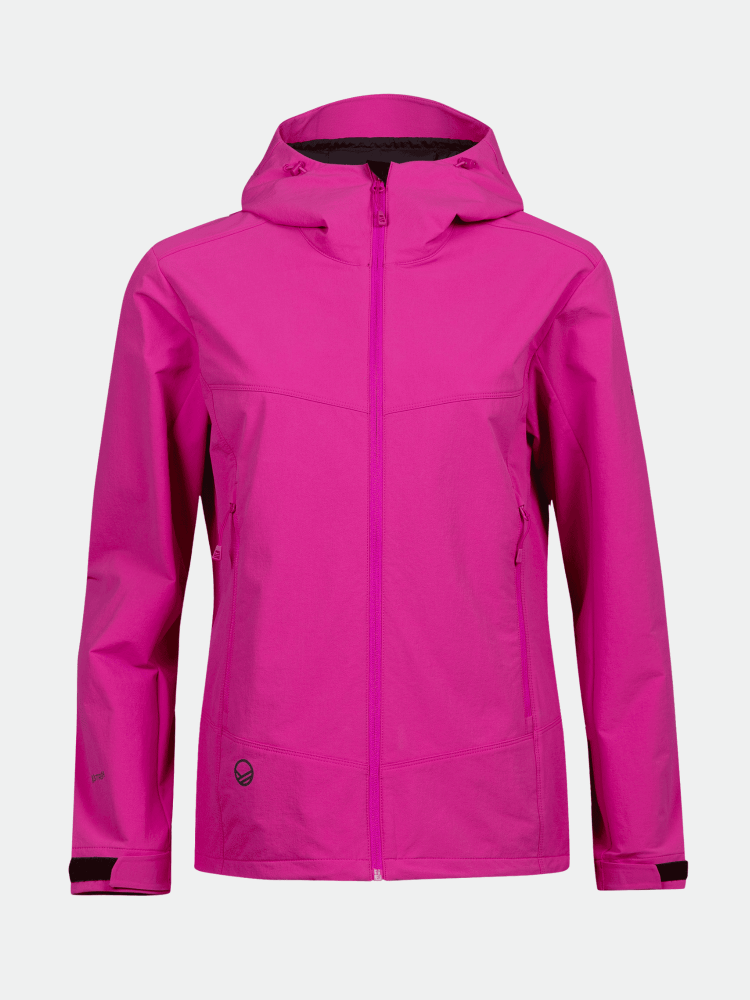Halti Pallas Evo Brushed X-stretch Jacke Damen: hellrosa, Kapuze, Frontreißverschluss, lange Ärmel, verstellbare Bündchen.