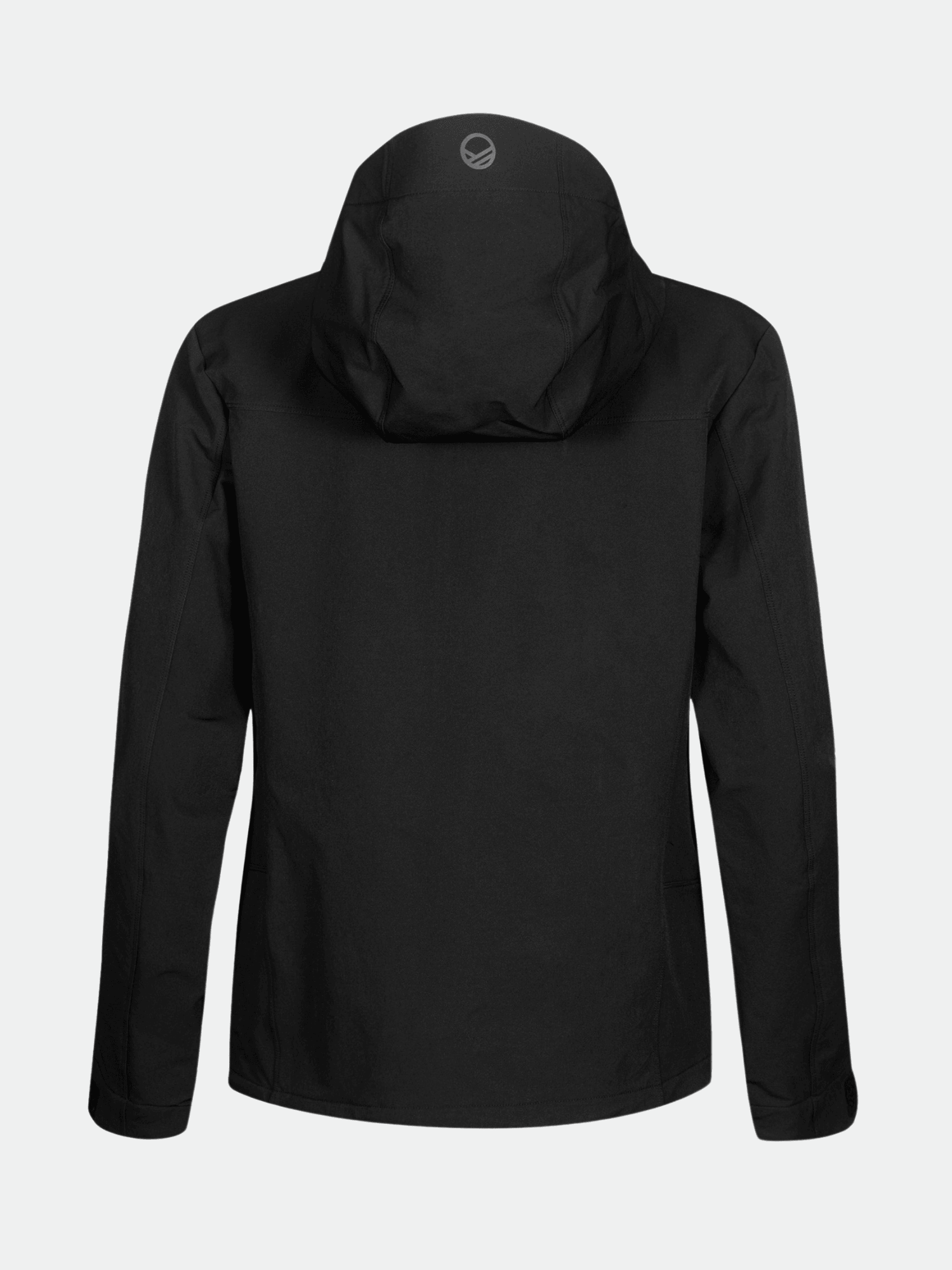 Rückenansicht der Halti Pallas Evo Brushed X-stretch Jacke Damen mit langen Ärmeln und Logo auf der oberen Kapuze.