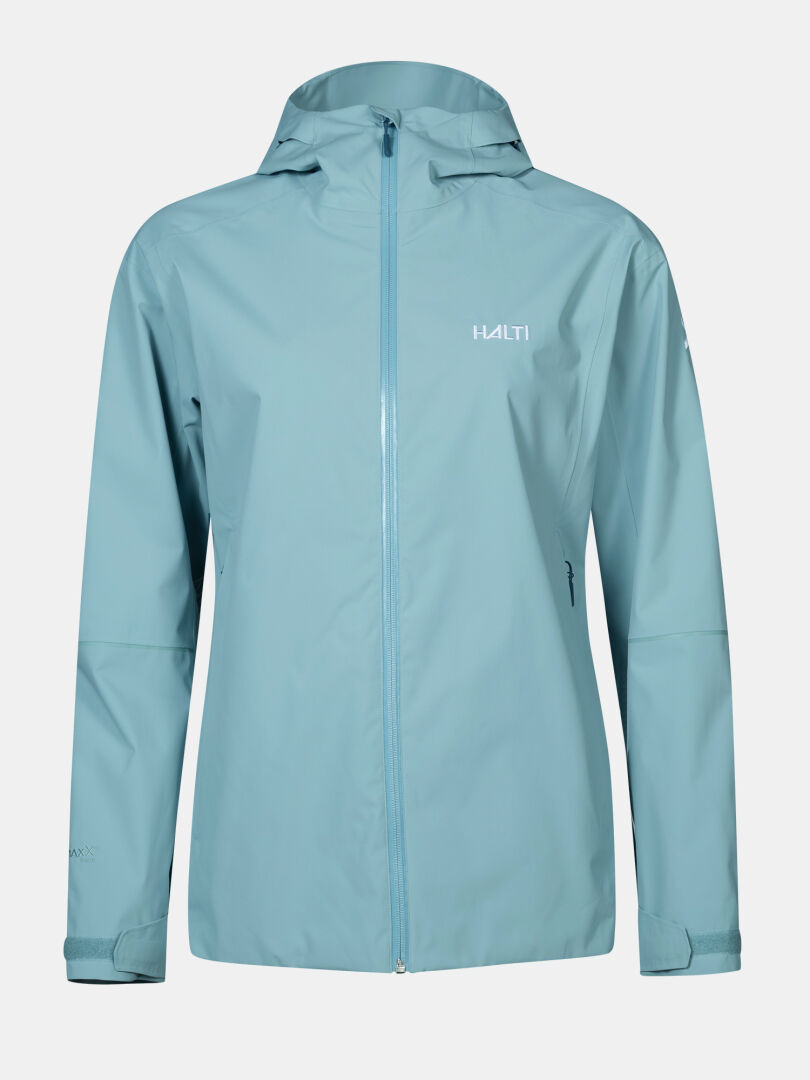 Hellblaue Halti Staala DX Regenjacke Damen, wasserabweisend mit Kapuze, Frontreißverschluss und