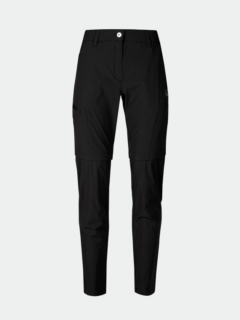 Halti Pallas Cool X-Stretch Zip-Off Hose Damen, schwarz, gerades Bein, UPF 90+, mit Taschen, auf weißem Hintergrund abgebildet.