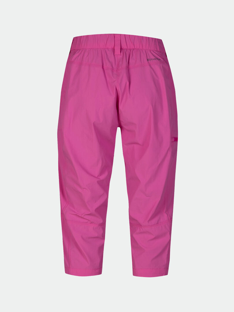 Halti Pallas Cool X-Stretch Caprihose Damen in leuchtendem Pink mit elastischem Bund, von hinten gezeigt.