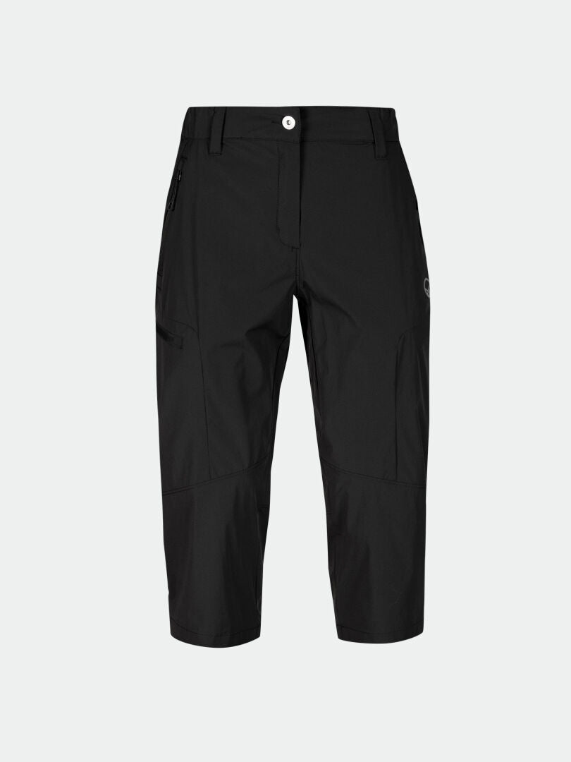 Halti Pallas Cool X-Stretch Caprihose Damen: schwarz, 3/4-Länge, Gürtelschlaufen, Reißverschlusstasche, UPF 90+ Sonnenschutz.