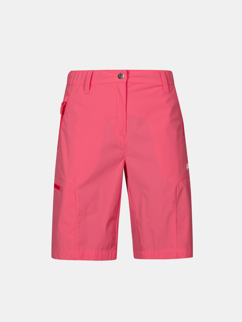 Halti Pallas Cool Shorts Damen: rosa, knielang, Seitentaschen, Gürtelschlaufen - ideal für Outdoor-Aktivitäten.