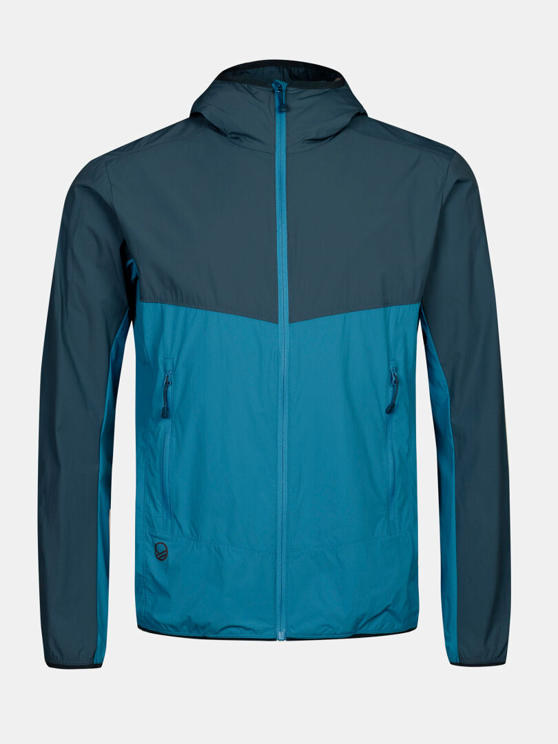 Halti Pallas Cool X-Stretch Jacke Herren: zweifarbig blau, UPF 50+, Frontreißverschluss, Seitentaschen mit Reißverschluss.