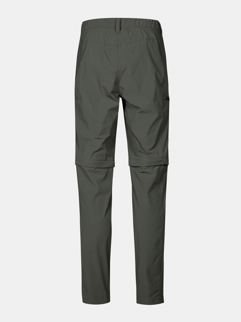 Rückenansicht von Halti Pallas Cool Stretch Zip-off Hosen Herren in olive, ideal Outdoorhose Sommer, auf weißem Hintergrund.