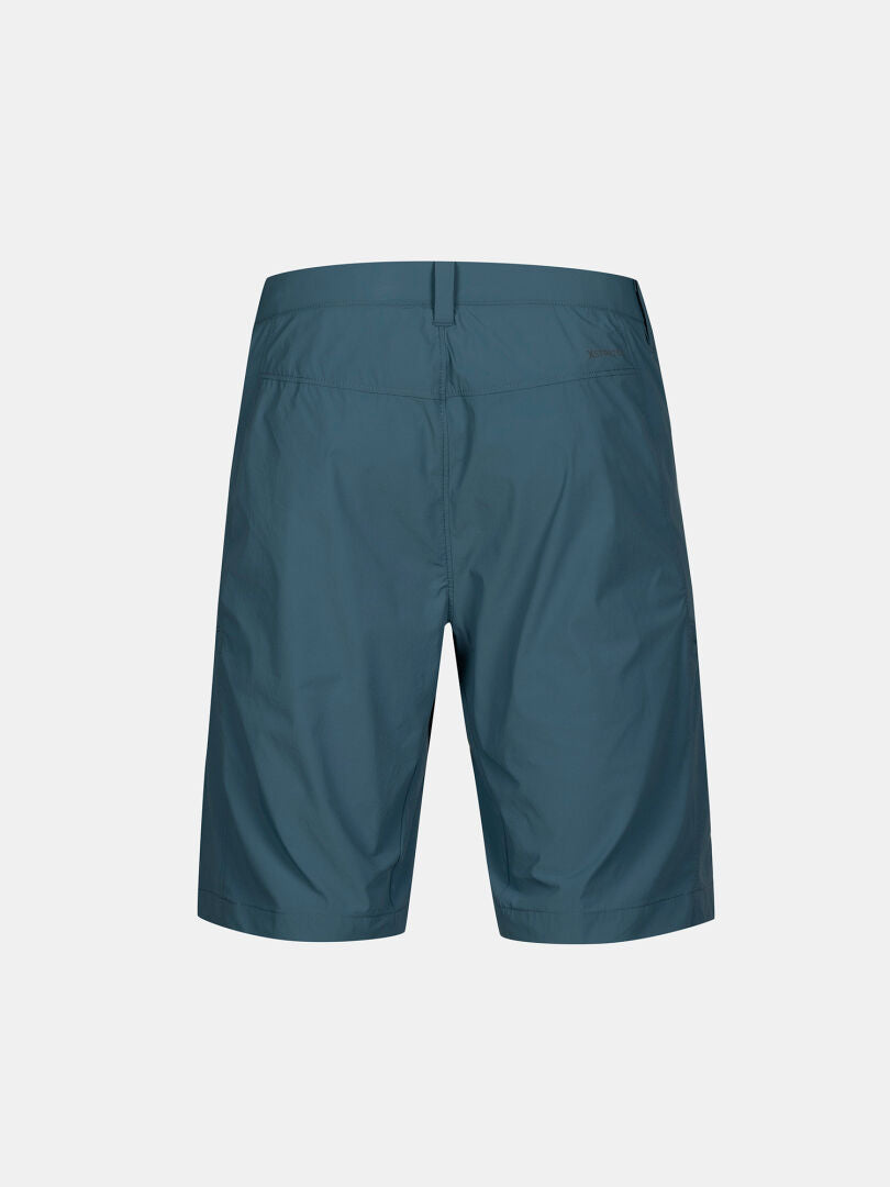 Rückansicht der Halti Pallas Cool X-stretch Shorts Herren in teal, mit Bund und Gürtelschlaufe.