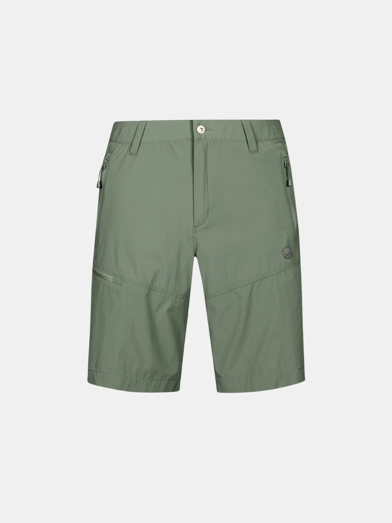 Halti Pallas Cool X-Stretch Shorts für Herren in Grün mit LSF 90+, Vordertaschen und Reißverschlüssen an den Seiten auf weißem Hintergrund.