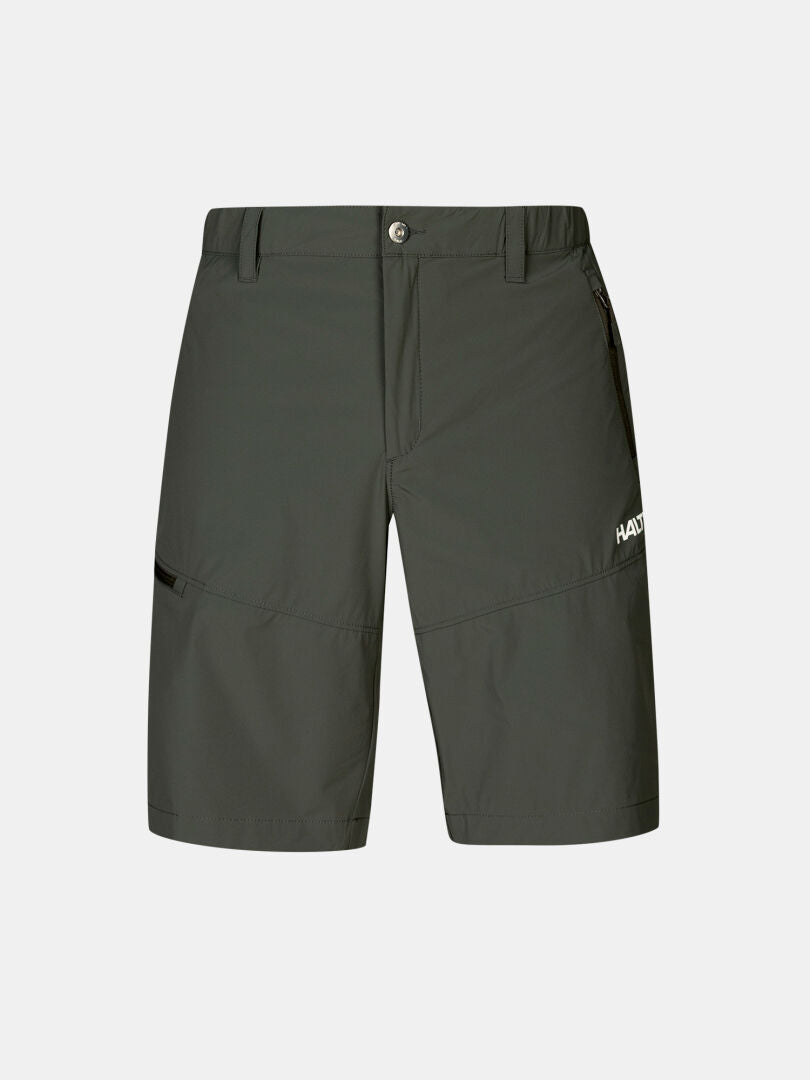 Halti Pallas Cool X-stretch Shorts Herren in dunkelgrau mit UPF 90+, Gürtelschlaufen, Reißverschluss und HAD-Logo am rechten Bein.