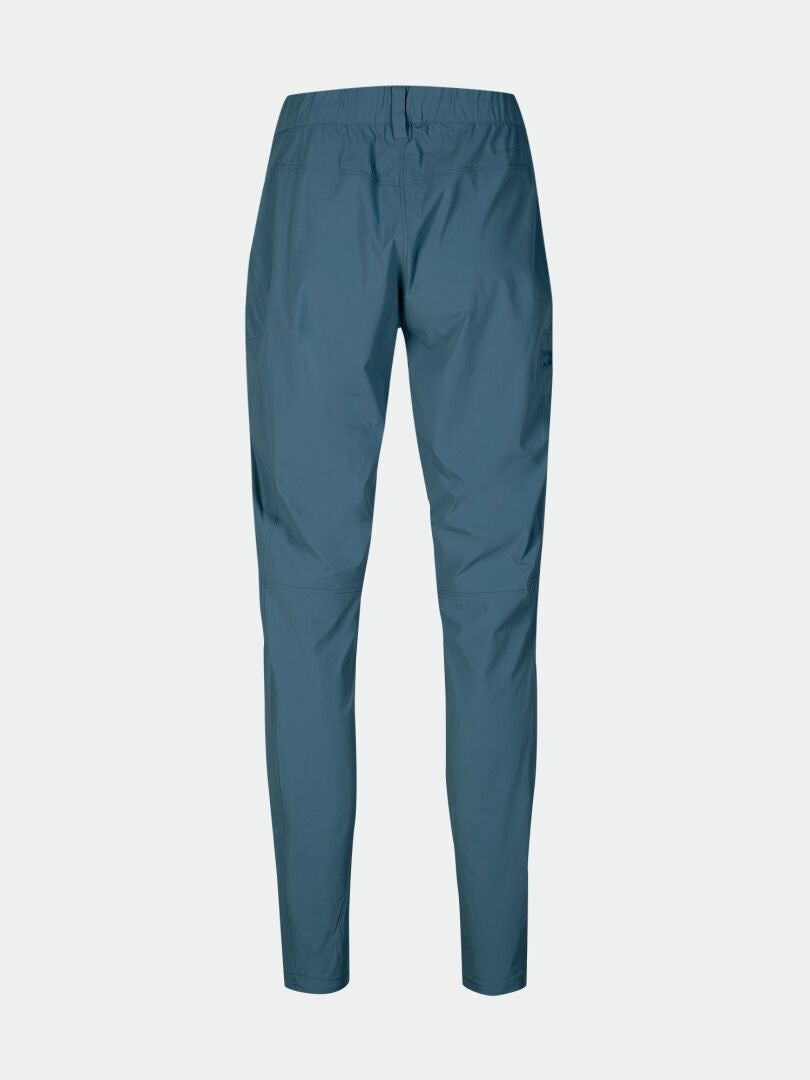 Eine blaue Halti Pallas Cool X-Stretch Hose Damenhose mit elastischem Bund, von hinten abgebildet.