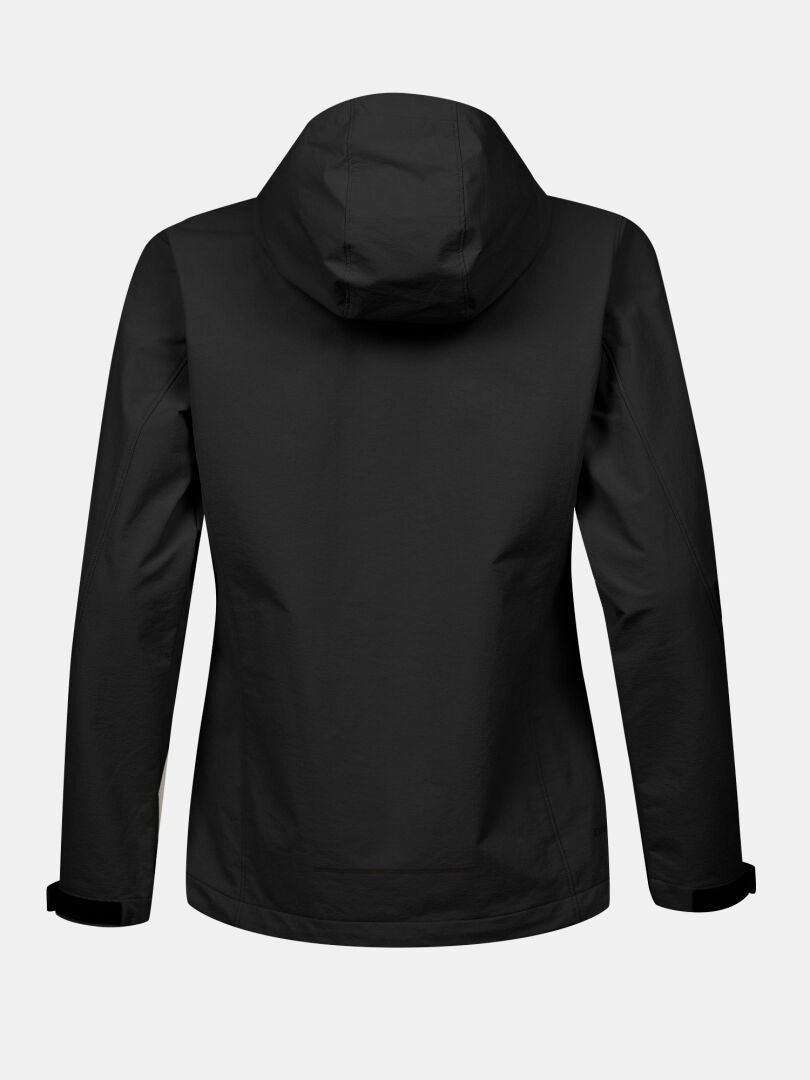 Halti Finholma X-stretch Jacke Damen, winddicht, Rückenansicht, ideal für Outdoor-Aktivitäten auf hellgrauem Hintergrund.