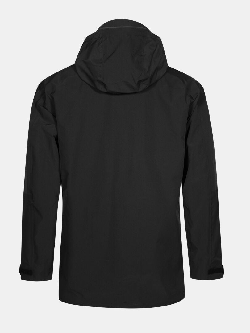 Die Halti Valaja DX Parkajacke Herren in schwarz, gezeigt von hinten mit langen Ärmeln und verstellbaren Manschetten.