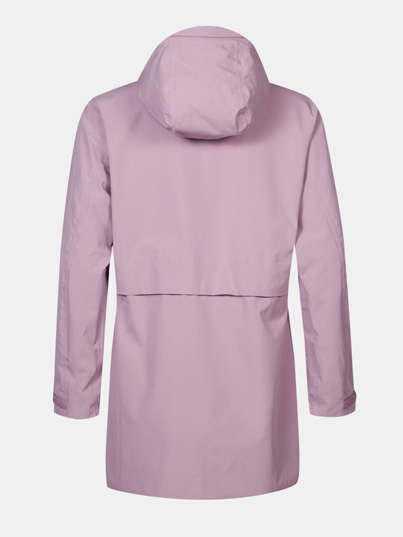 Die Halti Valaja DX Parkajacke Damen in hellviolett, von hinten vor einem schlichten weißen Hintergrund gezeigt.