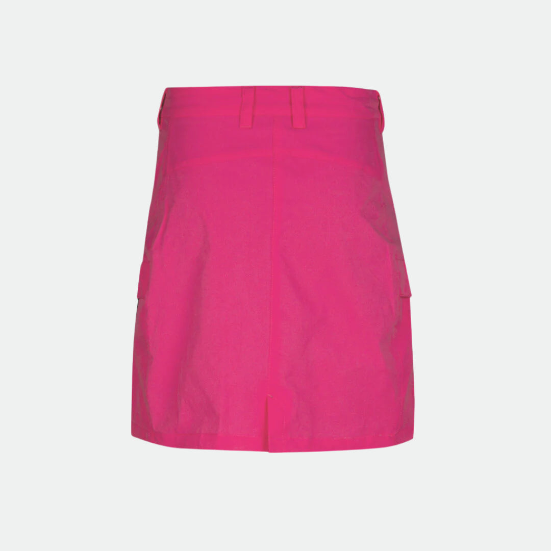 Der Halti Reissu Damen Stretch Rock ist leuchtend pink, knielang, mit Gürtelschlaufen und Seitentaschen, aus recycelten Fasern.
