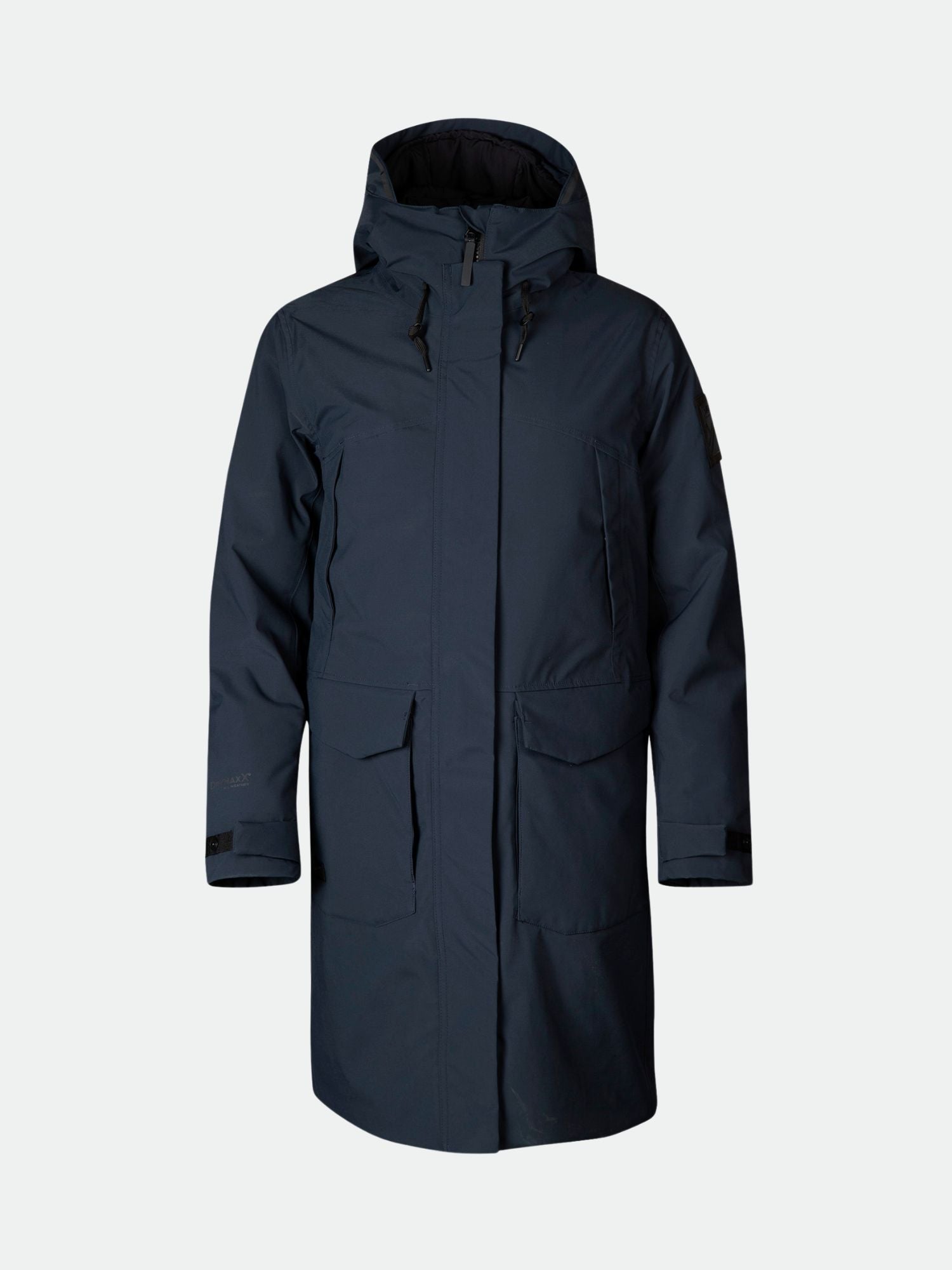 Halti Bergga DX Winter Parka Damen in dunkelblau mit Kapuze, Frontreißverschluss, Pattentaschen und verstellbaren Bündchen.