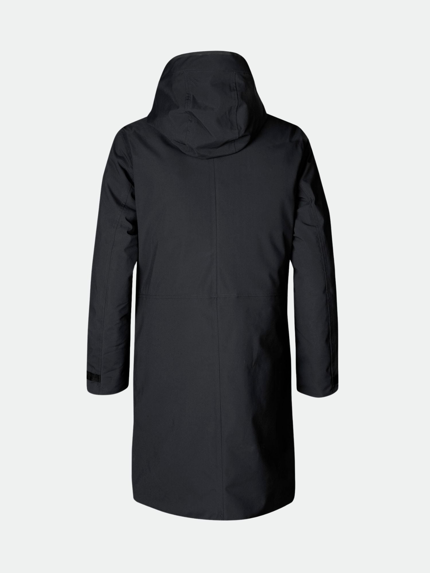 Der Halti Bergga DX Winter Parka Damen in schwarz wird von hinten vor einem schlichten hellen Hintergrund gezeigt.