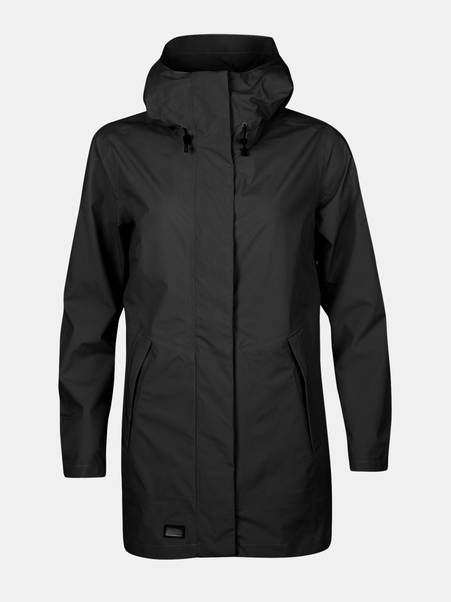 Die Halti Kurvi DrymaxX 3L Parka Jacke Damen ist eine schwarze Kapuzenjacke für ultimativen Wetterschutz.