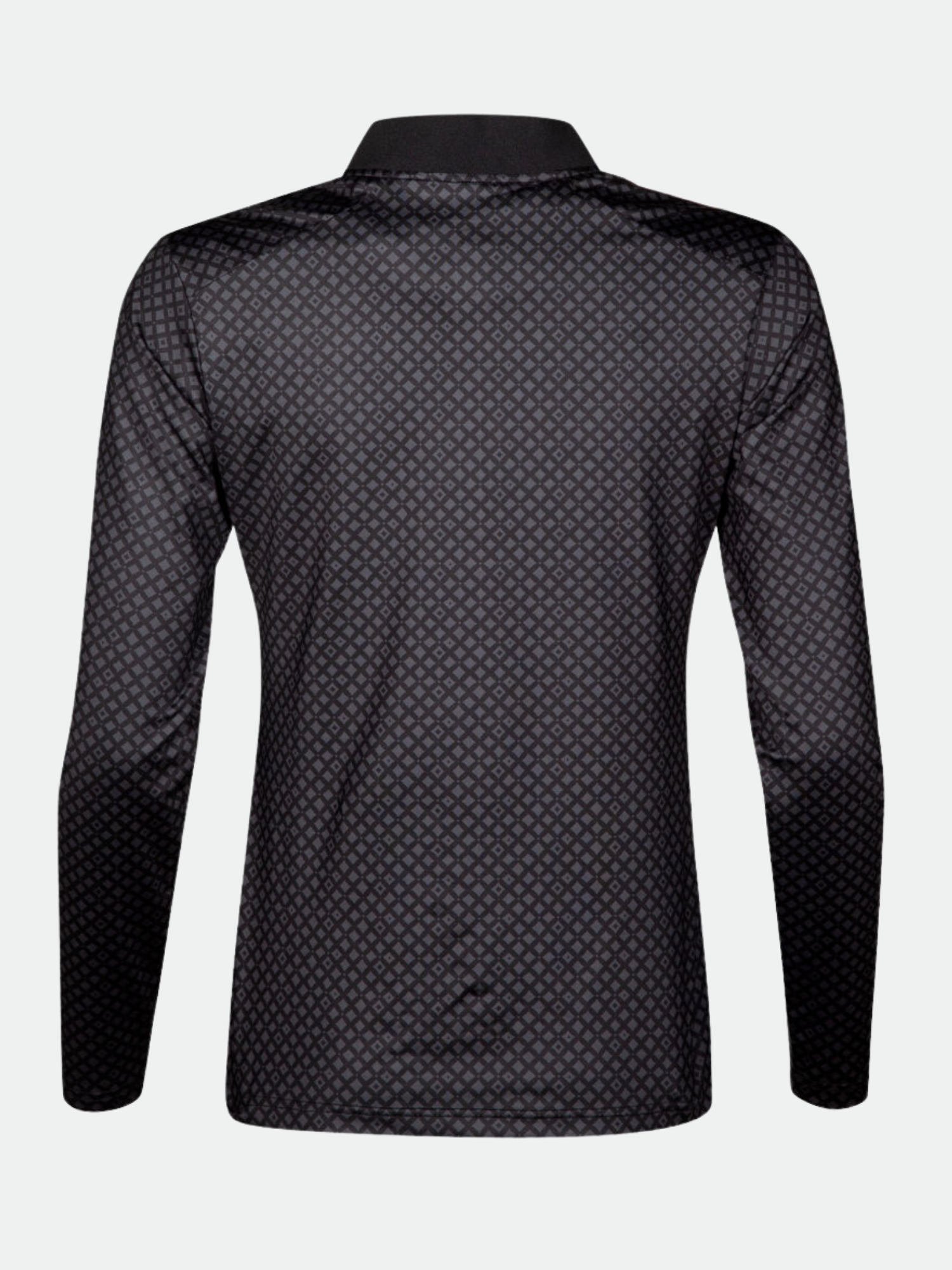 Rückansicht des Halti Fairway Damen-Shirts für Golferinnen mit atmungsaktivem Stoff und dezentem Rautenmuster.