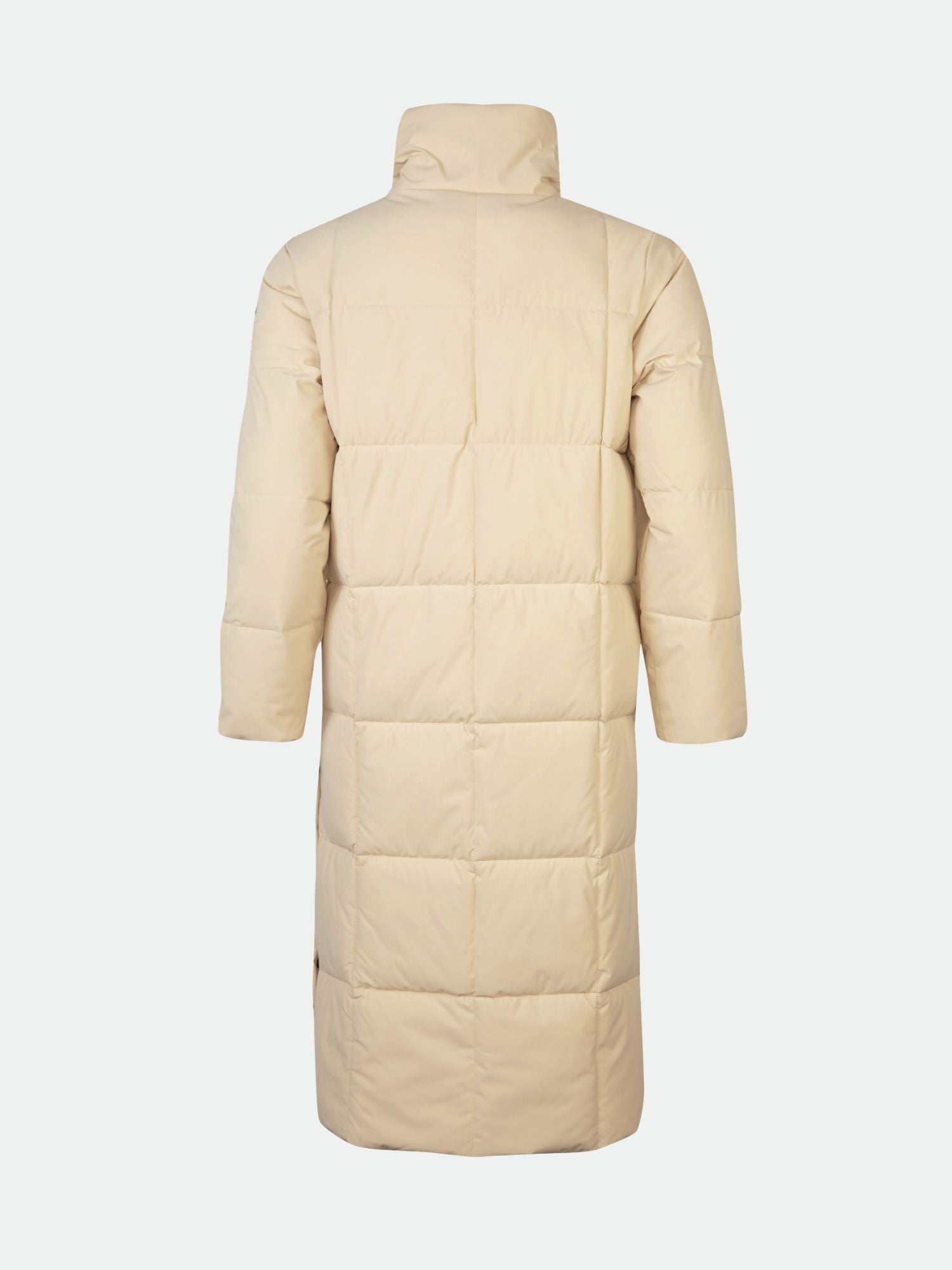 Die Halti Penger Winterjacke Damen in beige, mit hohem Kragen und Microtherm THERMOFILL, von hinten gesehen.