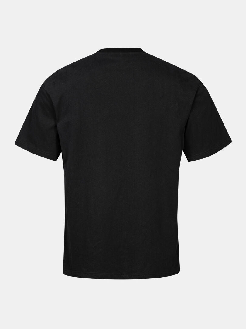 Ein schlichtes schwarzes Skaltsi T-Shirt Unisex von Halti von hinten auf einem hellgrauen Hintergrund.