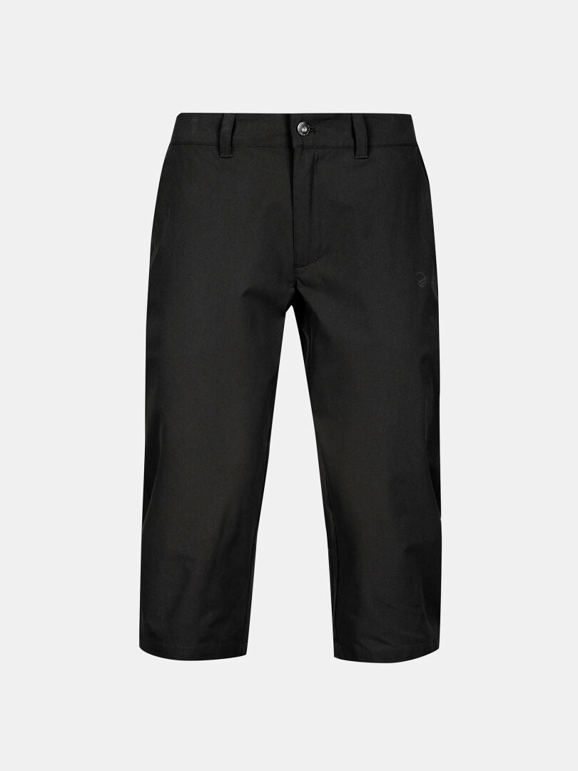 Halti Drive X-stretch Caprihose Damen mit Gürtelschlaufen, UPF 50+, Knopf- und Reißverschluss auf einfarbig hellgrauem Untergrund.