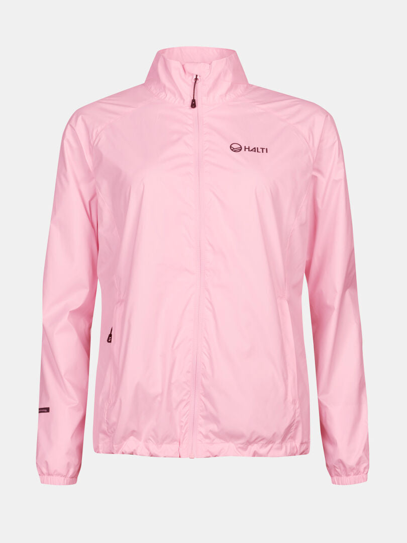 Hellrosa Halti Saime Windbreaker Damen: winddicht, Zip-up, lange Ärmel, Stehkragen, Logo auf der linken Brust.