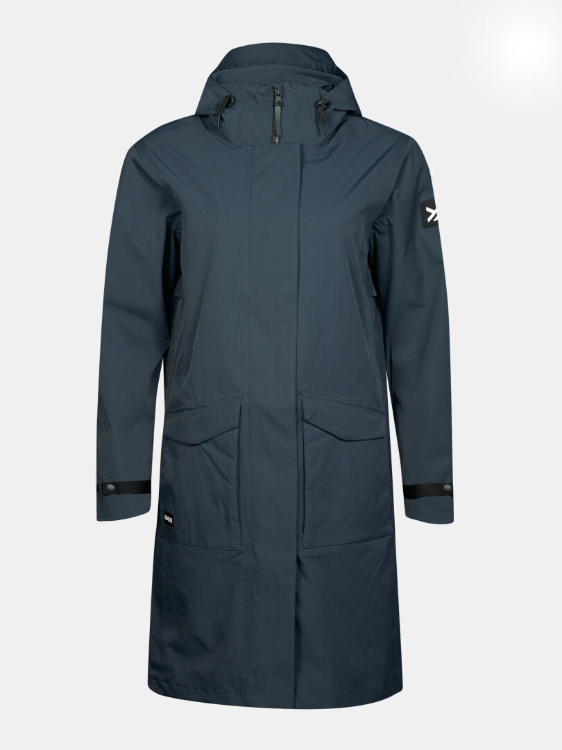 Halti Tokoi II DX Parka-Jacke für Damen: marineblau, wasserdicht, Kapuze, Reißverschluss, Pattentaschen, verstellbare Ärmelbündchen.