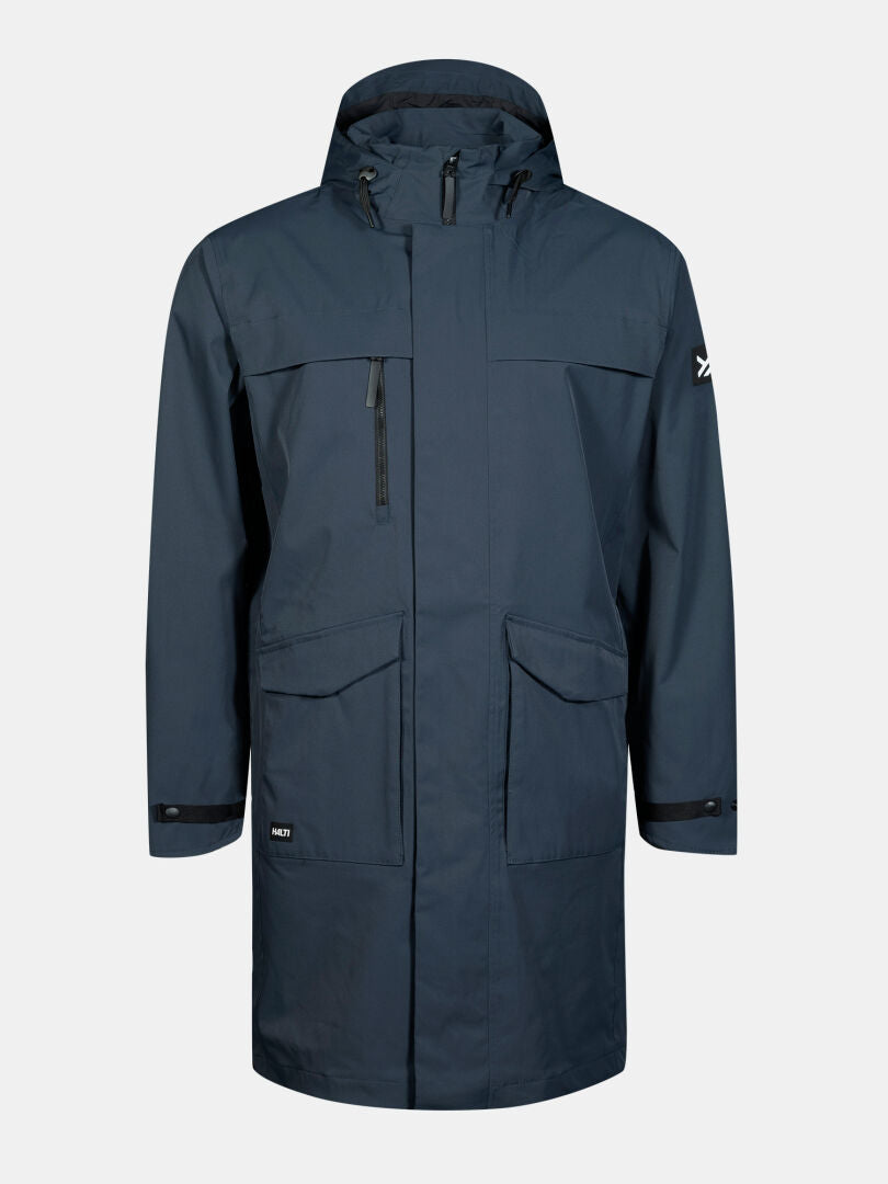 Die Tokoi II DX Parka Jacke Herren von Halti in Marineblau verfügt über eine Reißverschluss-Brusttasche und große Frontpatten.