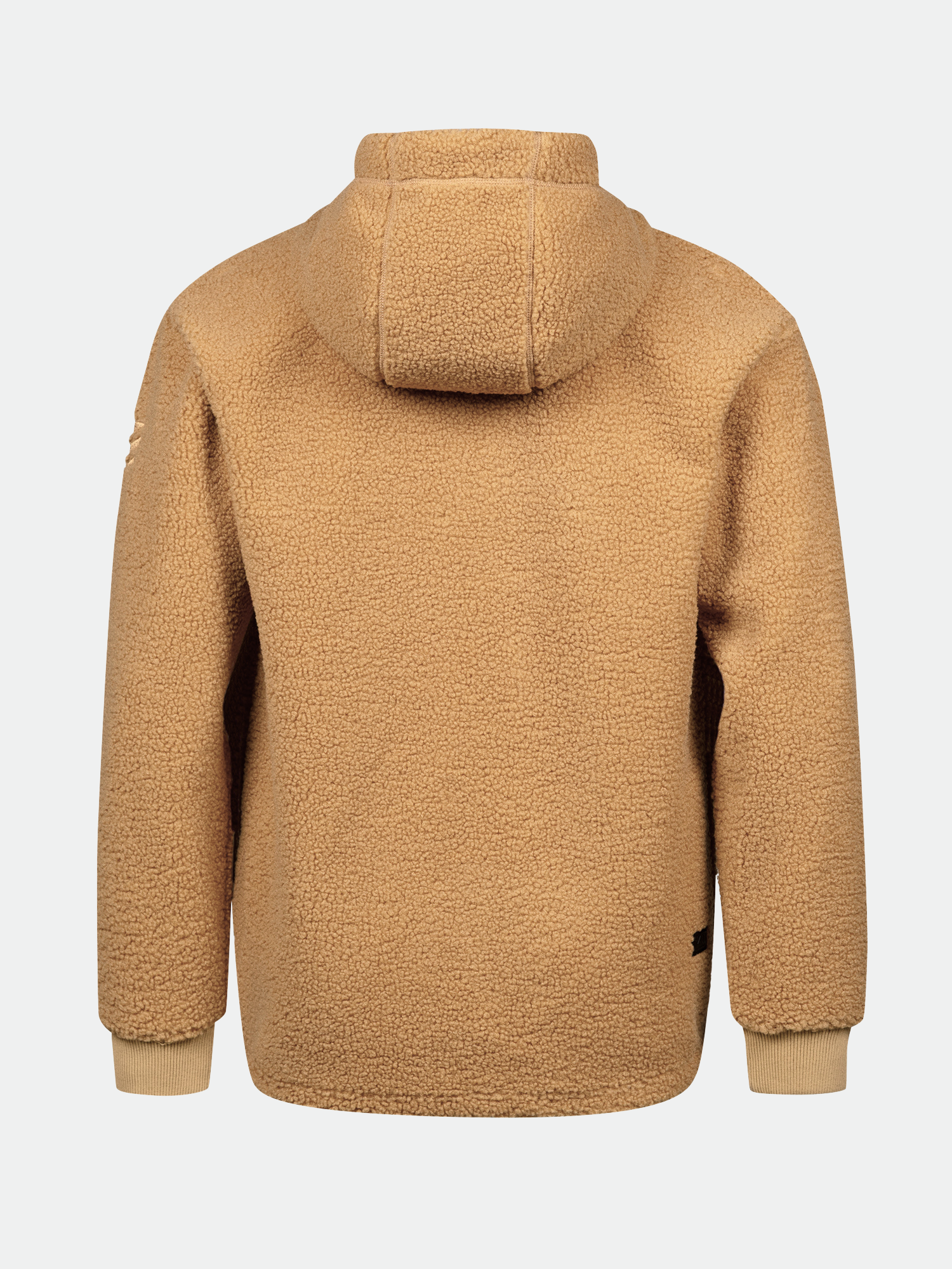 Halti Lykky Fleece Jacke Herren: Hellbraun, lockere Passform mit Kapuze und Rippbündchen, aus recyceltem Polyester.