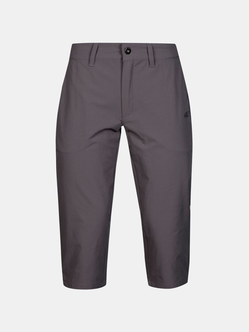 Halti Drive X-stretch Caprihose Damen Plus: graue knielange Shorts mit UPF 50+, Stretchmaterial, Knopf, Seitentaschen.