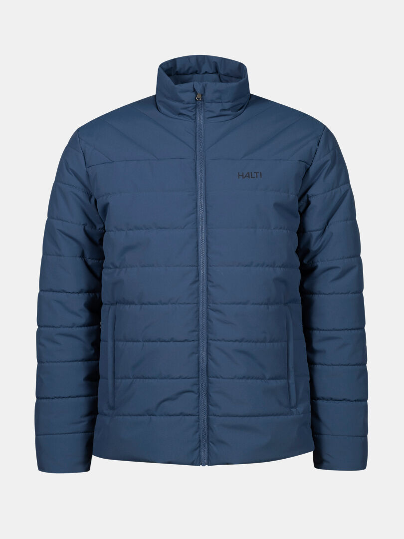 Die Halti Haapa Steppjacke Herren ist ein blauer, gesteppter Parka mit Microtherm Arcty Isolierung und Logo auf der linken Brustseite.