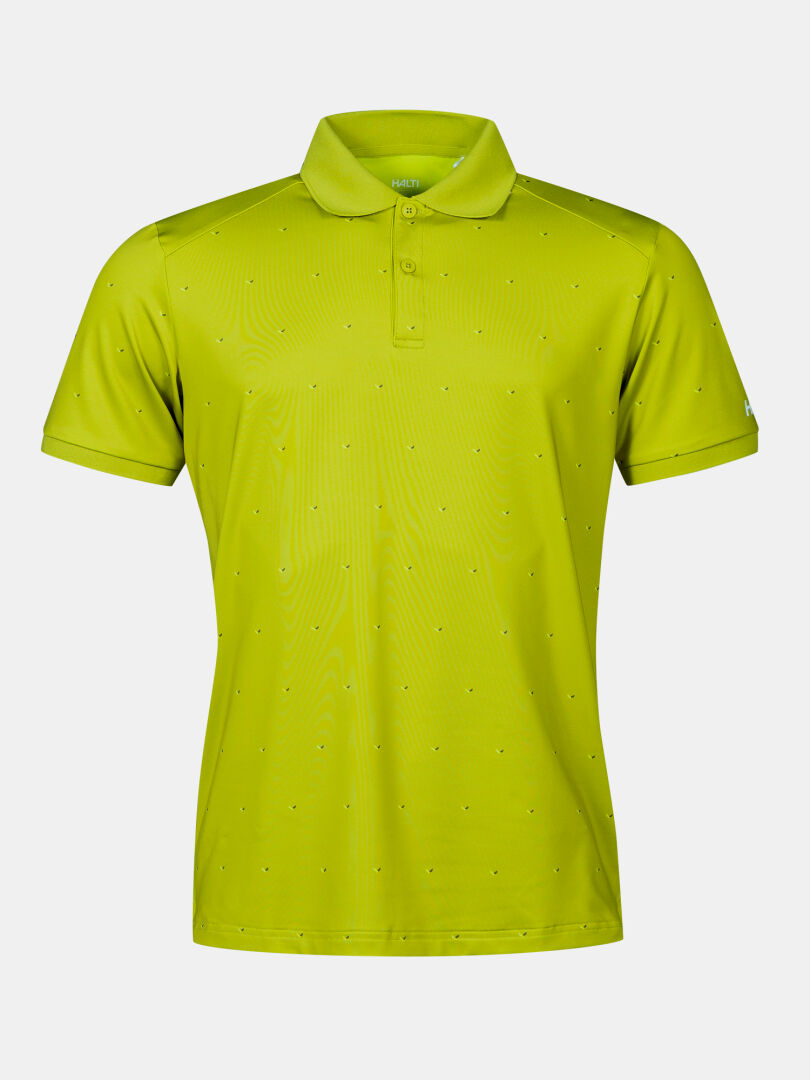 Halti Aridi Technisches Poloshirt Herren: lindgrün, kurzärmelig, gepunktetes Muster, atmungsaktives Tech Jersey.