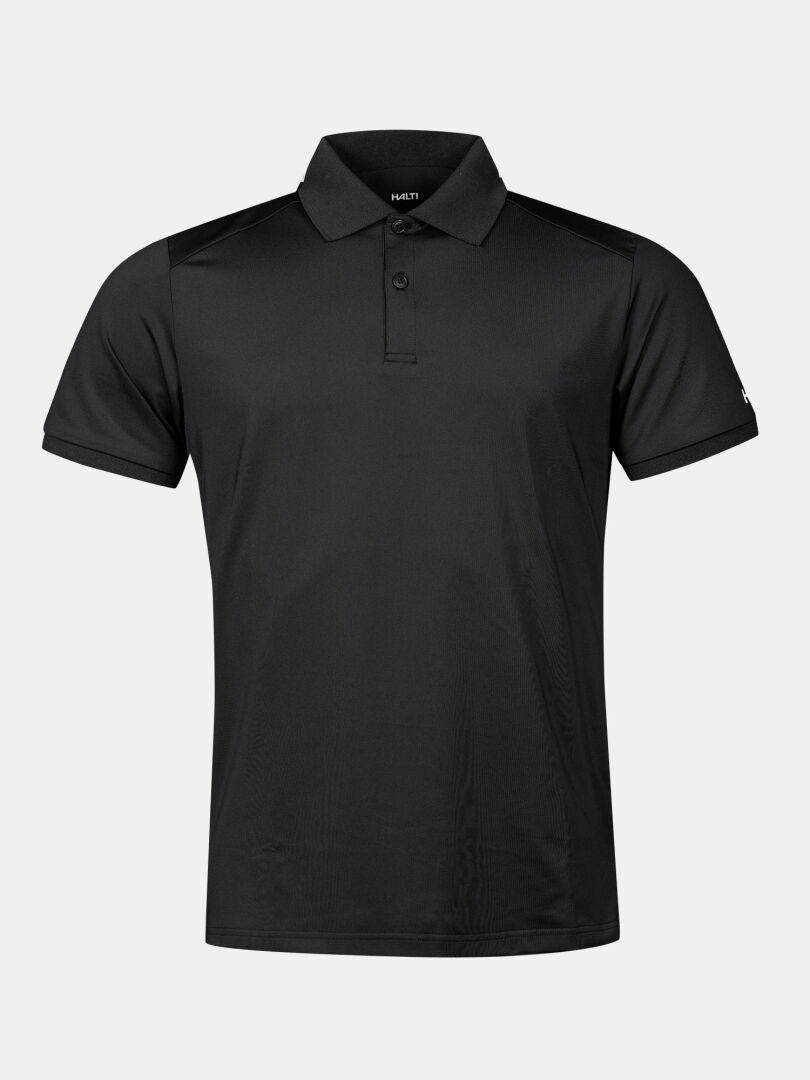 Das Halti Aridi Technisches Poloshirt Herren ist ein schwarzes Kragenhemd mit drei Knöpfen aus atmungsaktivem Tech Jersey.