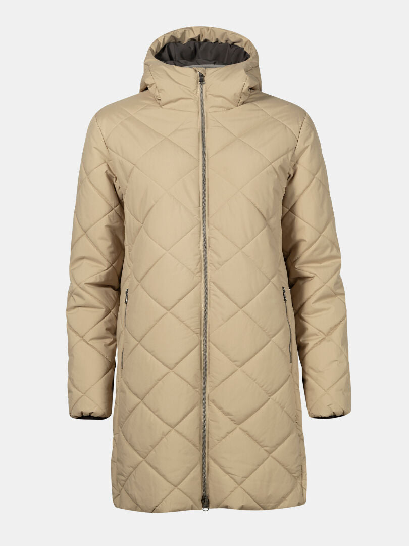 Halti Haapa Steppmantel Damen Plus mit Kapuze, Frontreißverschluss und Seitentaschen, ideal für den Winter.
