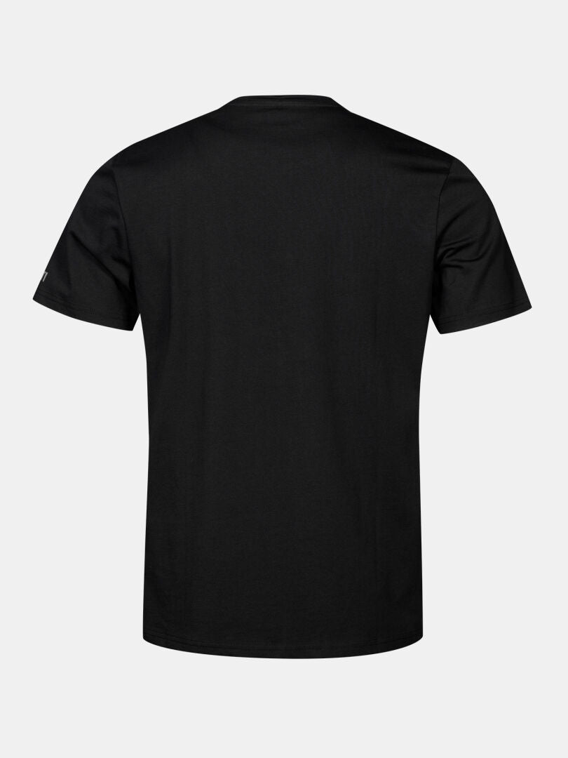 Das Halti Matka II T-Shirt Herren in schlichtem Schwarz, kurzärmelig, von hinten auf hellgrauem Grund abgebildet.