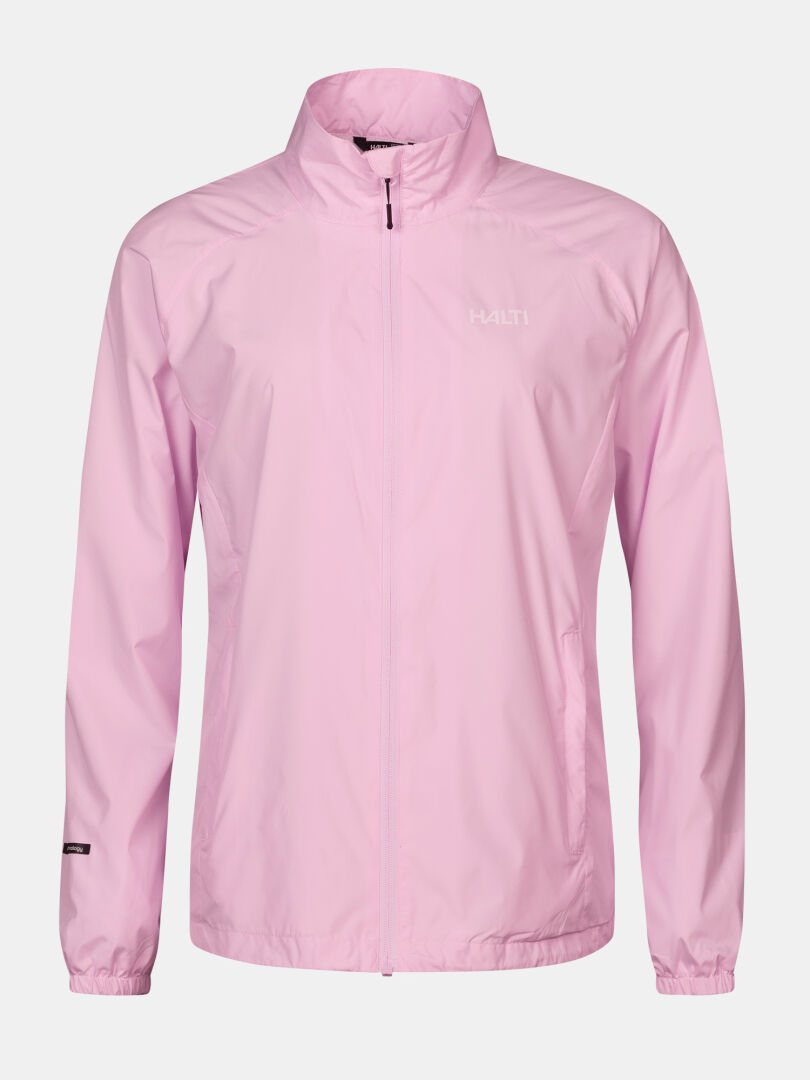 Halti Saime Windbreaker Jacke Damen Plus: winddicht, hellrosa, hoher Kragen & Logo - auch in Plus Size erhältlich.