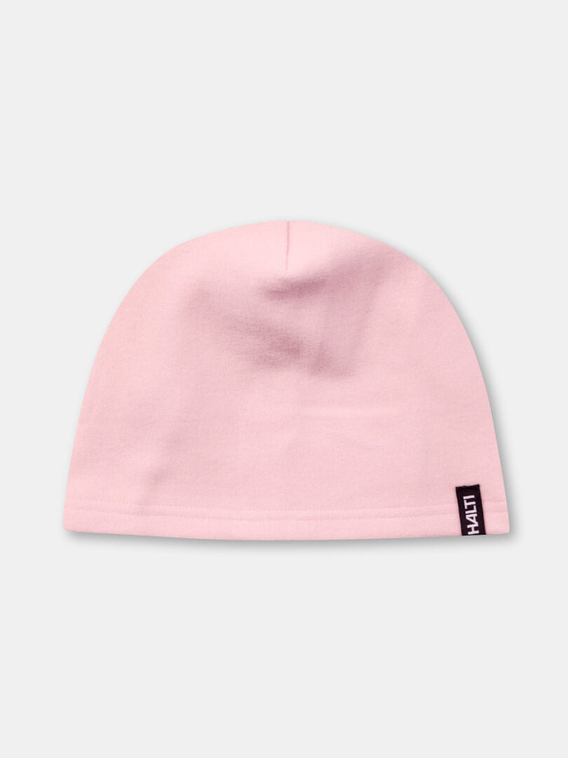 Die Halti Trone Fleece Mütze in hellrosa hat ein kleines Label - ideal zum Laufen oder Wintertraining.