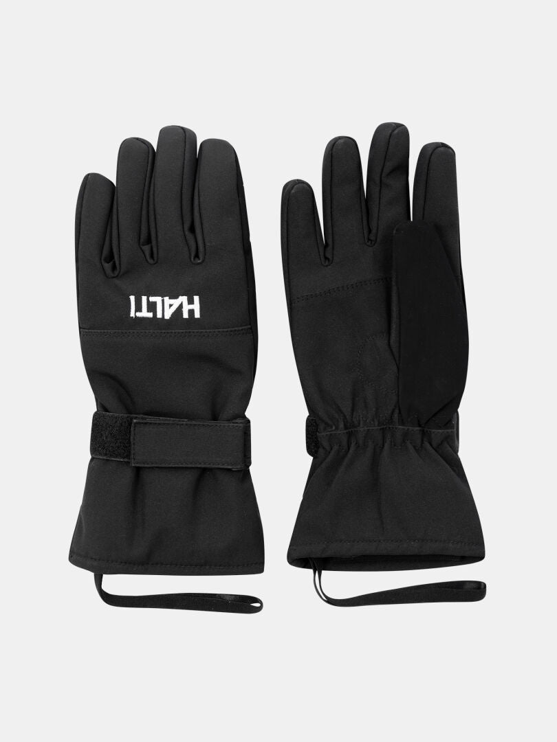 Ein Paar schwarze Halti Tiilo II Handschuhe mit verstellbaren Handgelenkschlaufen, perfekt für kalte Tage.