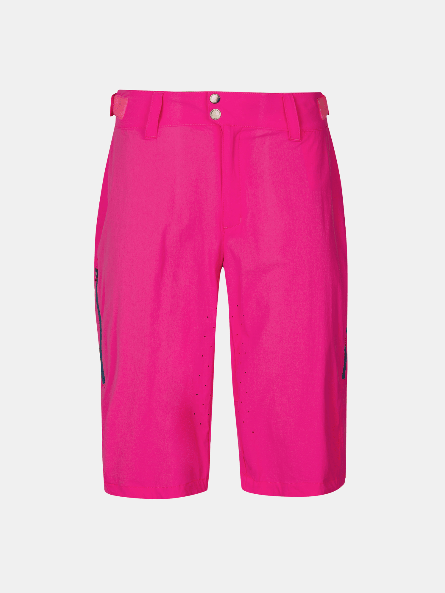 Halti Tracks Damen X-Stretch-Shorts: leuchtendes Pink, knielang, Gürtelschlaufen, Knöpfe vorne und seitliche Reißverschlusstasche.