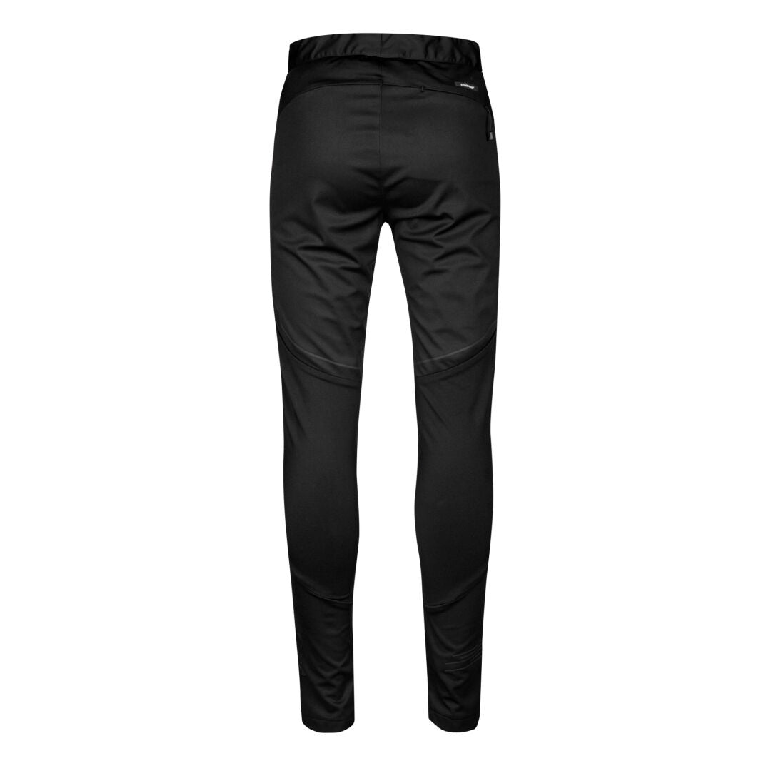 Rückansicht der Halti Vinha XCT Hosen Damen, schwarze schmale Sporthose mit elastischem Bund und reflektierenden Details.