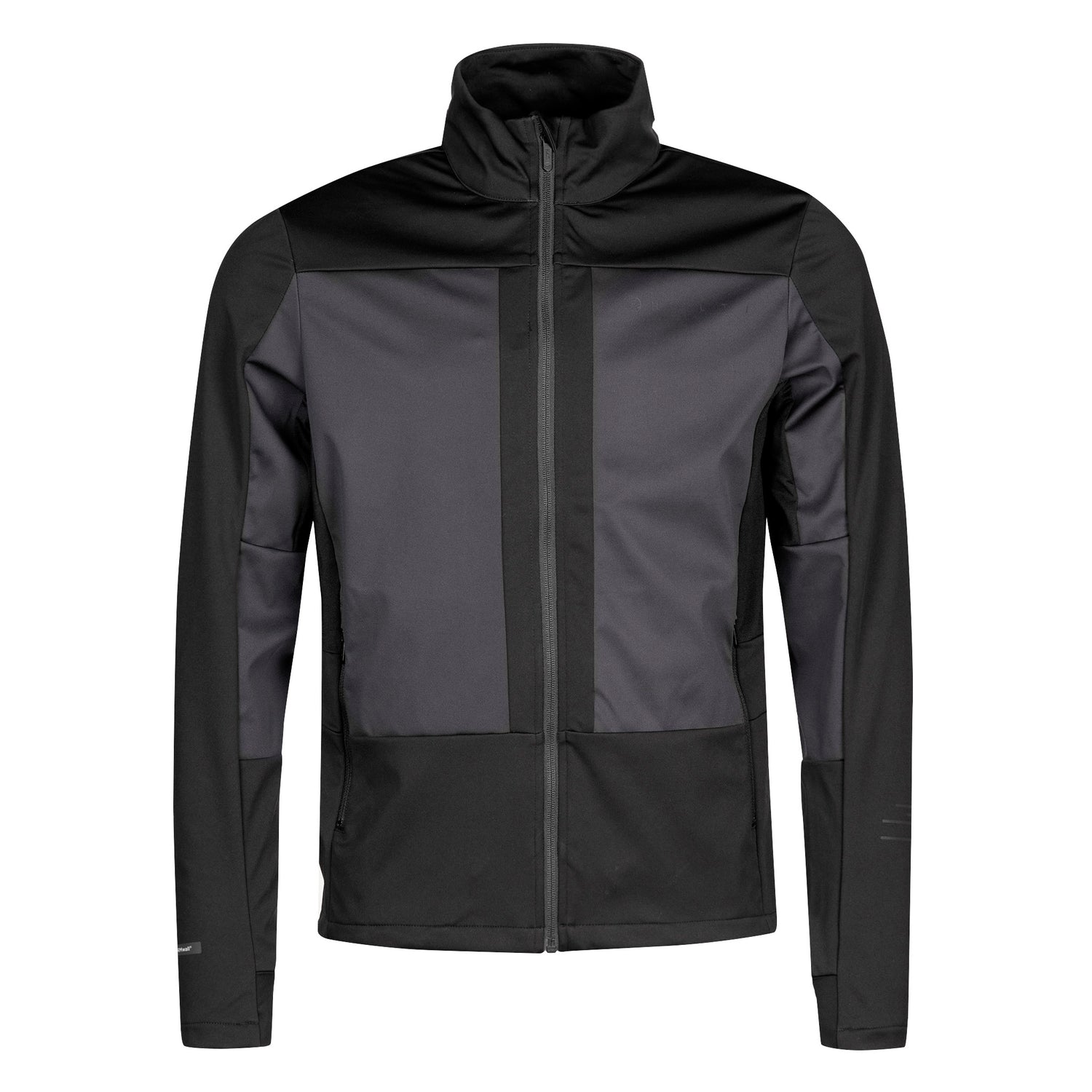 Die Halti Vinha Langlaufjacke Herren in Schwarz/Dunkelgrau verfügt über Stormwall®, lange Ärmel und einen hohen Kragen.