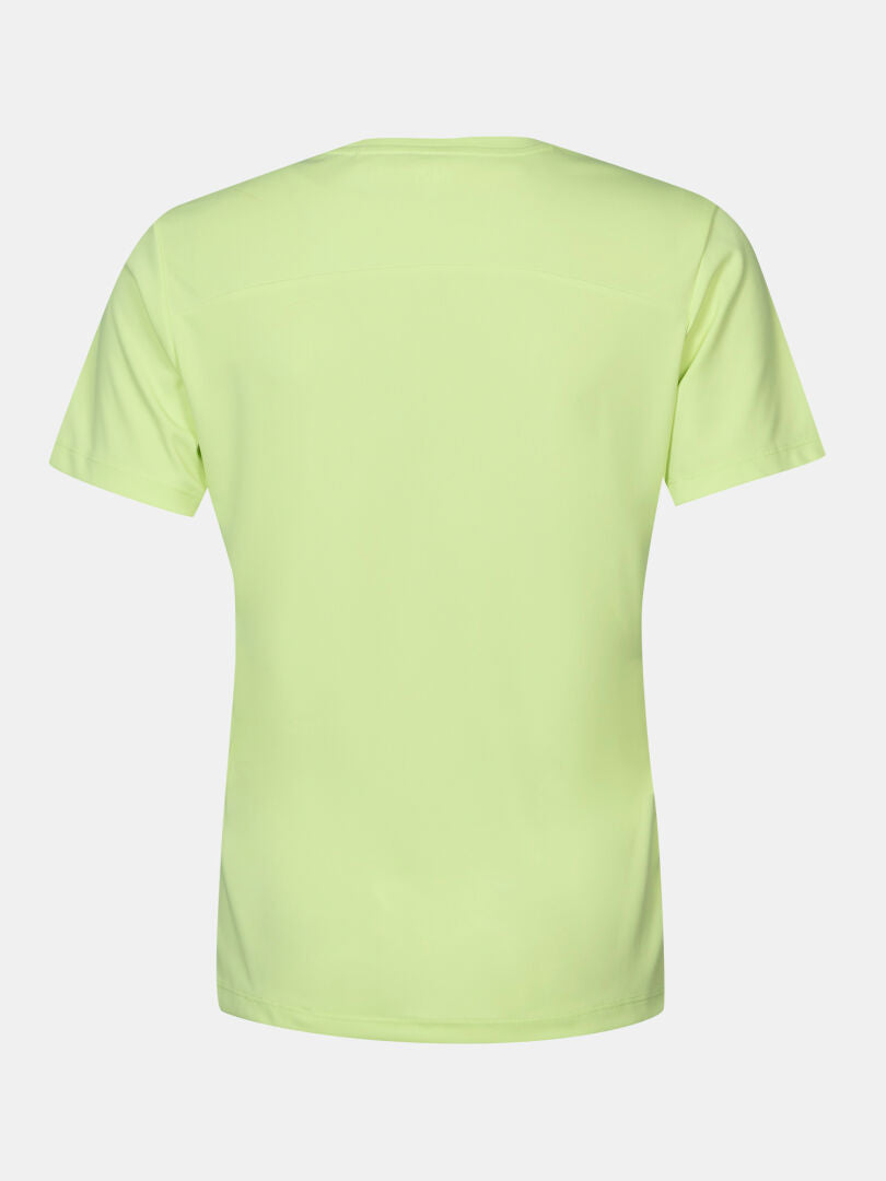 Rückenansicht von Halti Salves T-Shirt Damen, atmungsaktiv, recyceltes Polyester, hellgelb-grün, auf weißem Hintergrund.