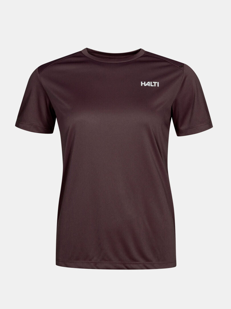 Dunkelbraunes Halti Funktions-T-Shirt Damen Plus, ein kurzärmeliges, schnell trocknendes Sport-T-Shirt mit Rundhalsausschnitt.