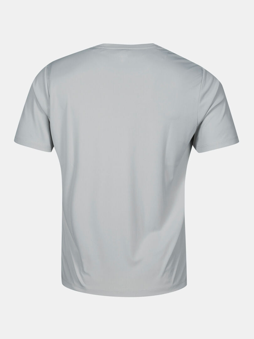 Rückansicht eines grauen, kurzärmeligen Halti Funktions-T-Shirts für Herren.