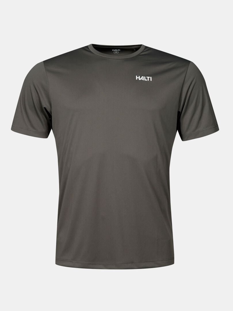Dunkelgraues Funktions-T-Shirt für Herren mit kurzen Ärmeln und Rundhalsausschnitt.
