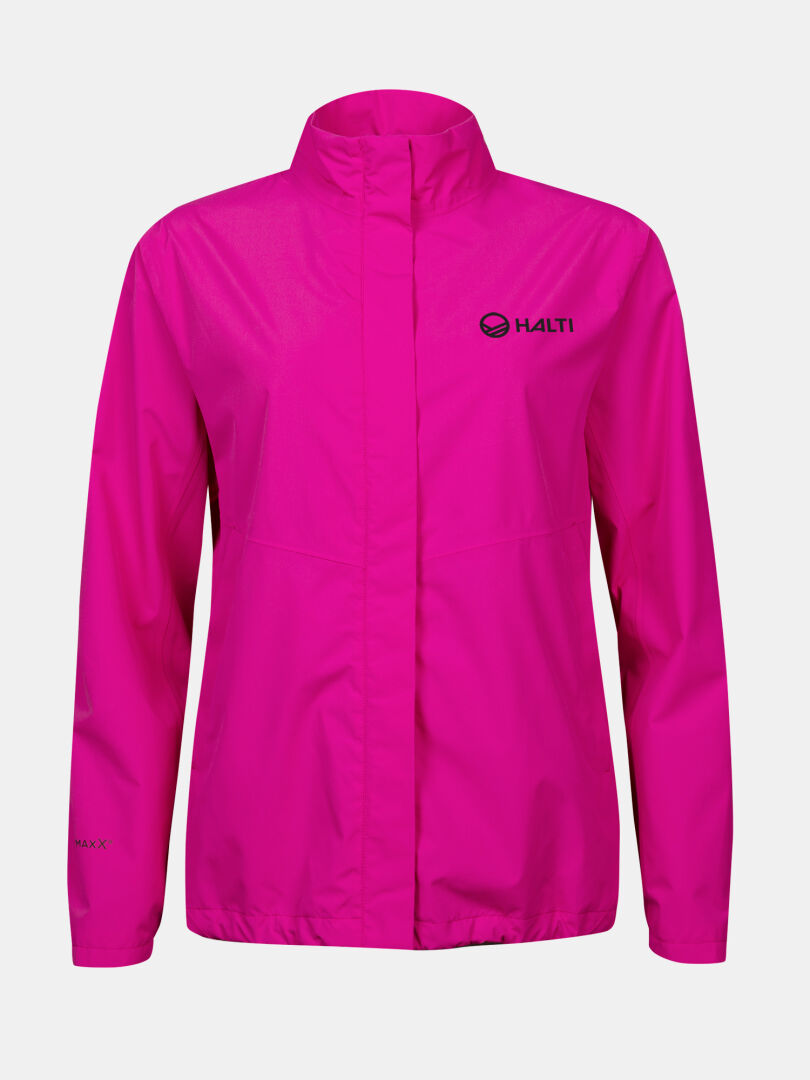 Leuchtend pinke Halti Triant DX Fahrradjacke Damen, ideal fürs Outdoor-Training, mit Reißverschluss und hohem Kragen.