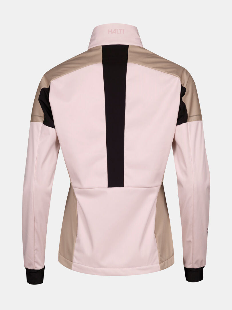 Der Halti Huuru Langlaufanzug Damen in hellrosa/beige mit schwarzen Streifen-ideal für das Wintertraining.