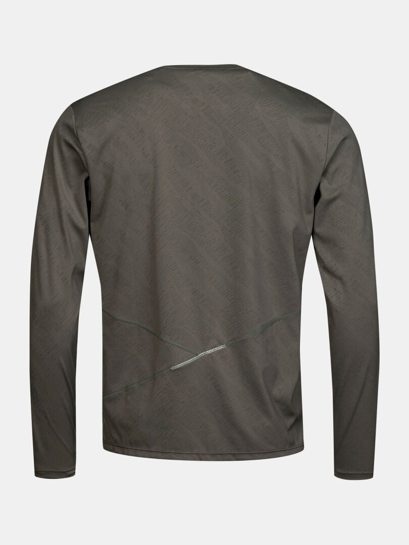 Das Halti Oulanka Trainingsshirt Herren in oliv, Rückenansicht, verfügt über Feuchtigkeitsmanagement und dezente Diagonalnähte.
