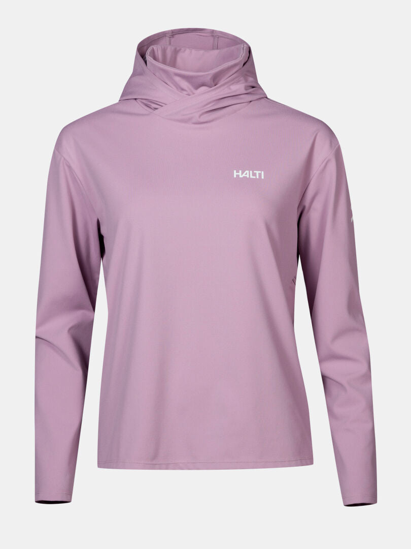 Der Kaltio Trainingshoodie Damen von Halti ist ein leicht lilafarbener, atmungsaktiver Kapuzenpullover, ideal für das Training im Freien.
