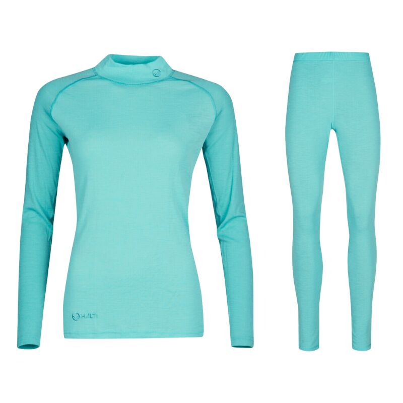 Halti Neva Merino Unterwäsche Set Damen-ideal als warme Basisschicht für Outdoor-Aktivitäten in Aqua Blue.