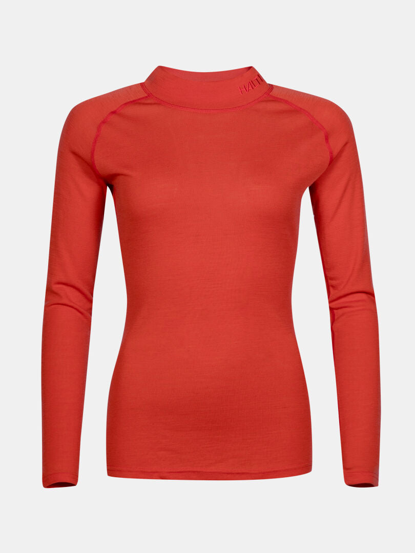 Das Halti Neva Merino Unterwäsche Set Damen: Warmes, figurnahes Shirt mit Stehkragen für Outdoor-Aktivitäten.
